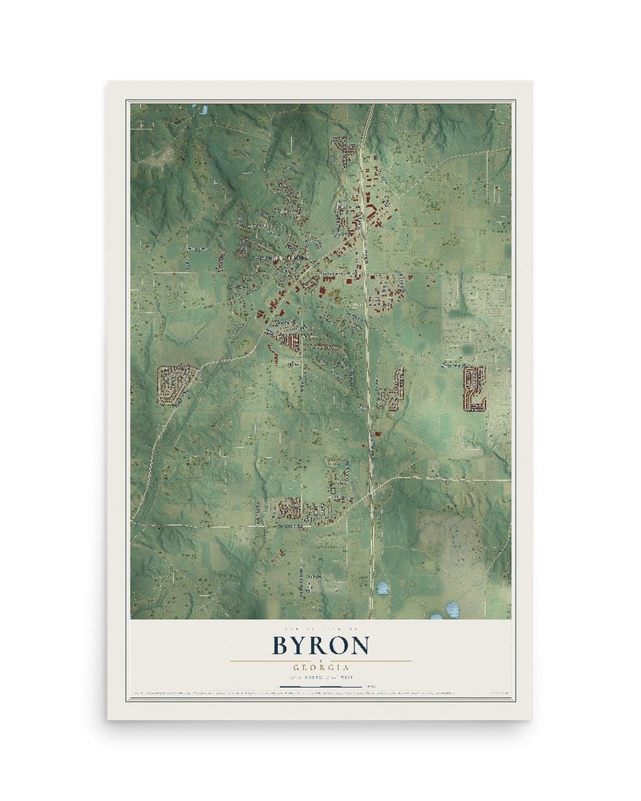 Byron, Georgia map print, 12 x 18 in, print only