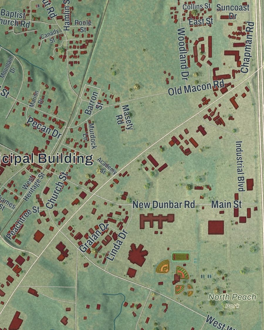 Close-up of Byron streets on the map