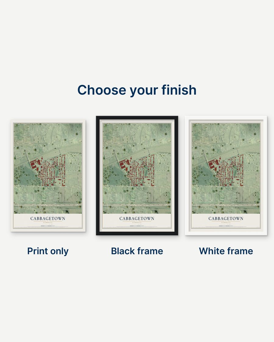 The Cabbagetown, Georgia map as a print only, in a black frame and in a white frame