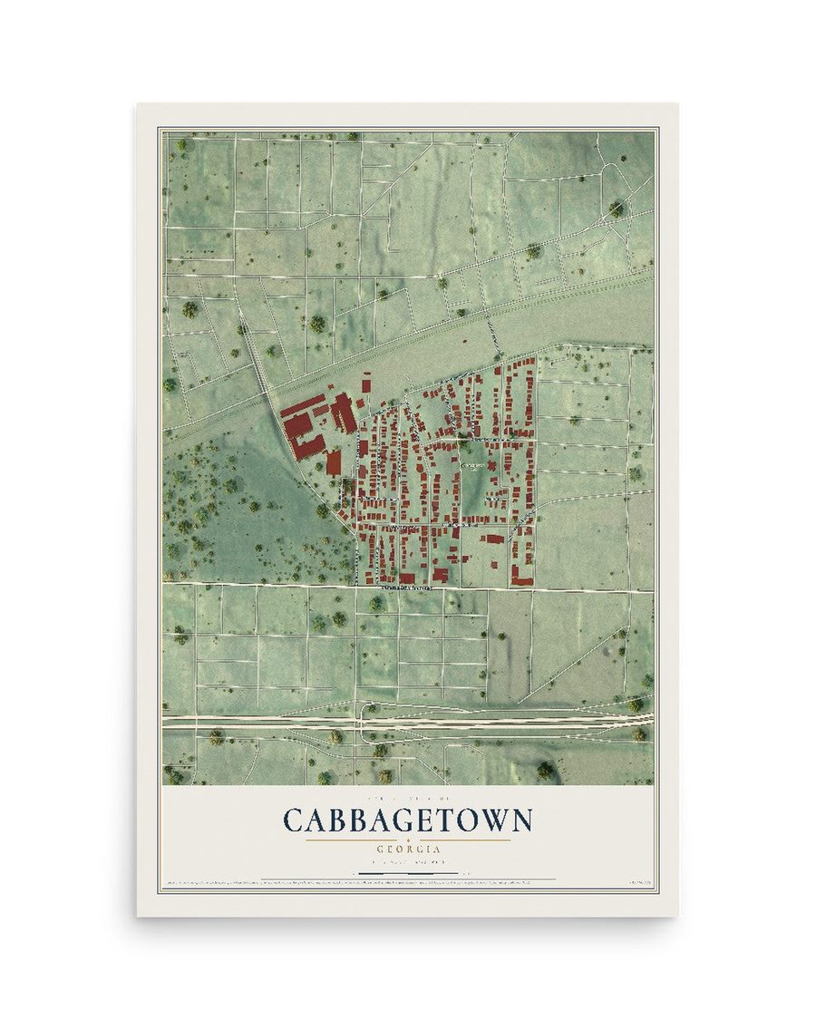 Cabbagetown, Georgia map print, 12 x 18 in, print only