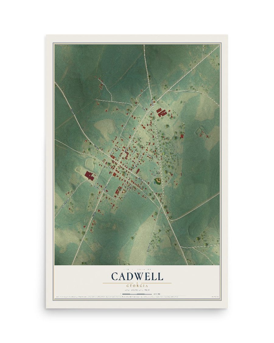 Cadwell, Georgia map print, 12 x 18 in, print only