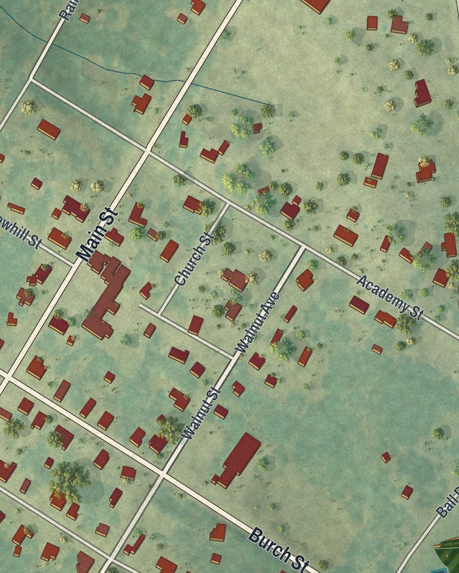 Close-up of Cadwell streets on the map