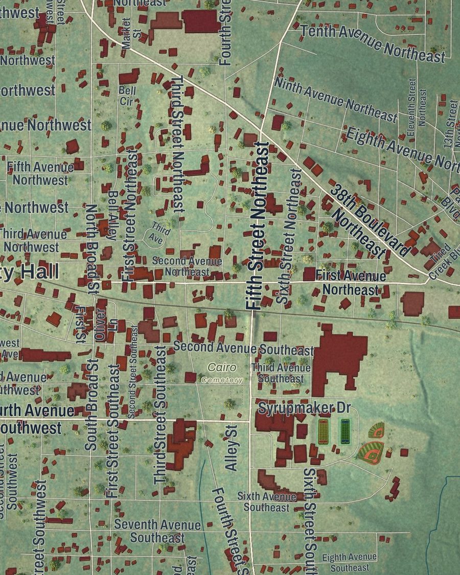 Close-up of Cairo streets on the map