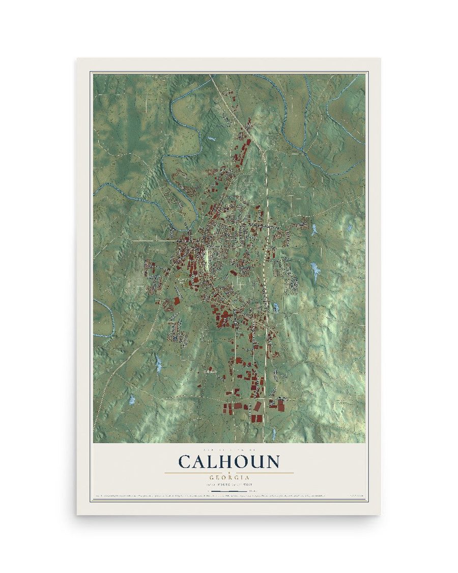 Calhoun, Georgia map print, 12 x 18 in, print only