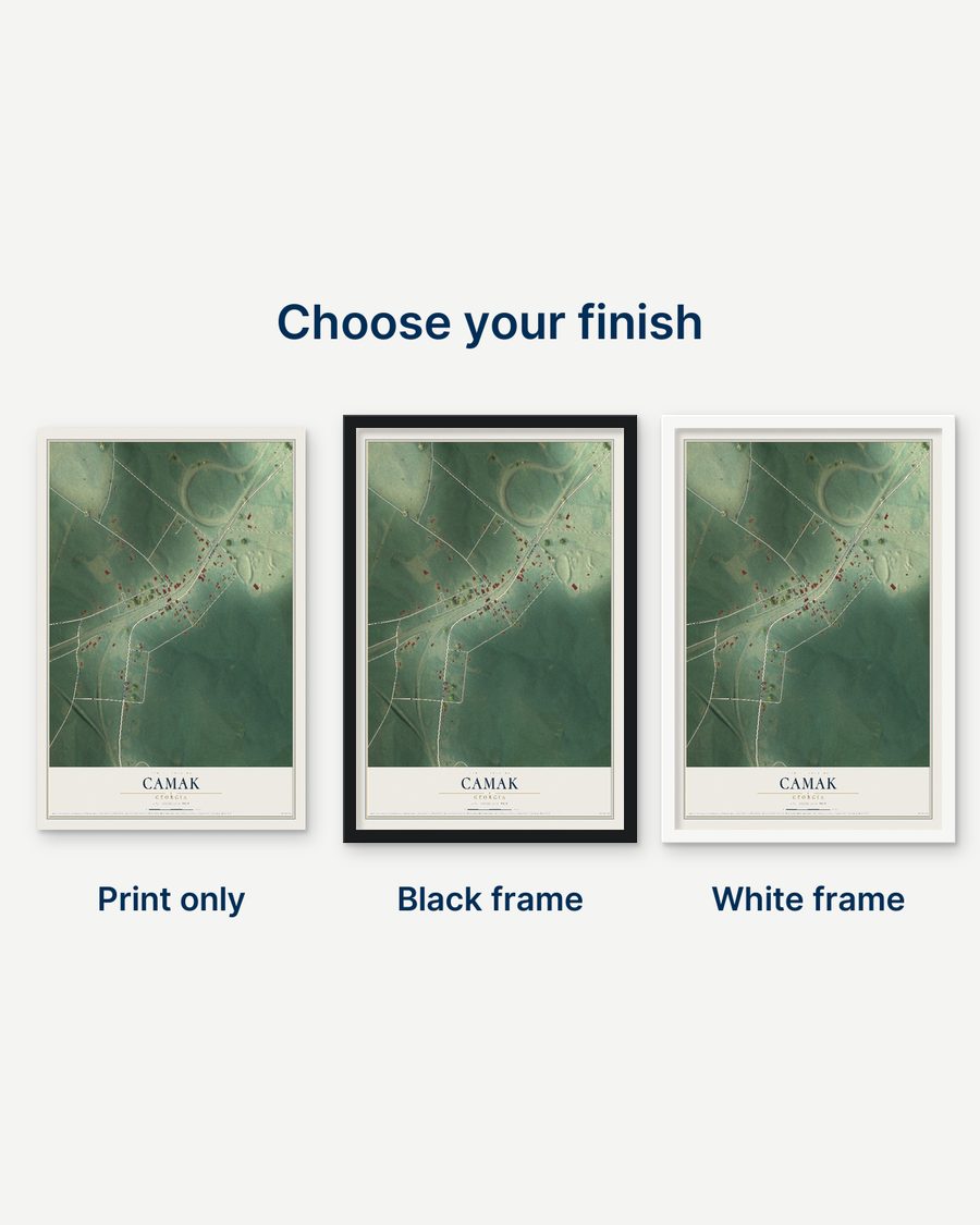 The Camak, Georgia map as a print only, in a black frame and in a white frame