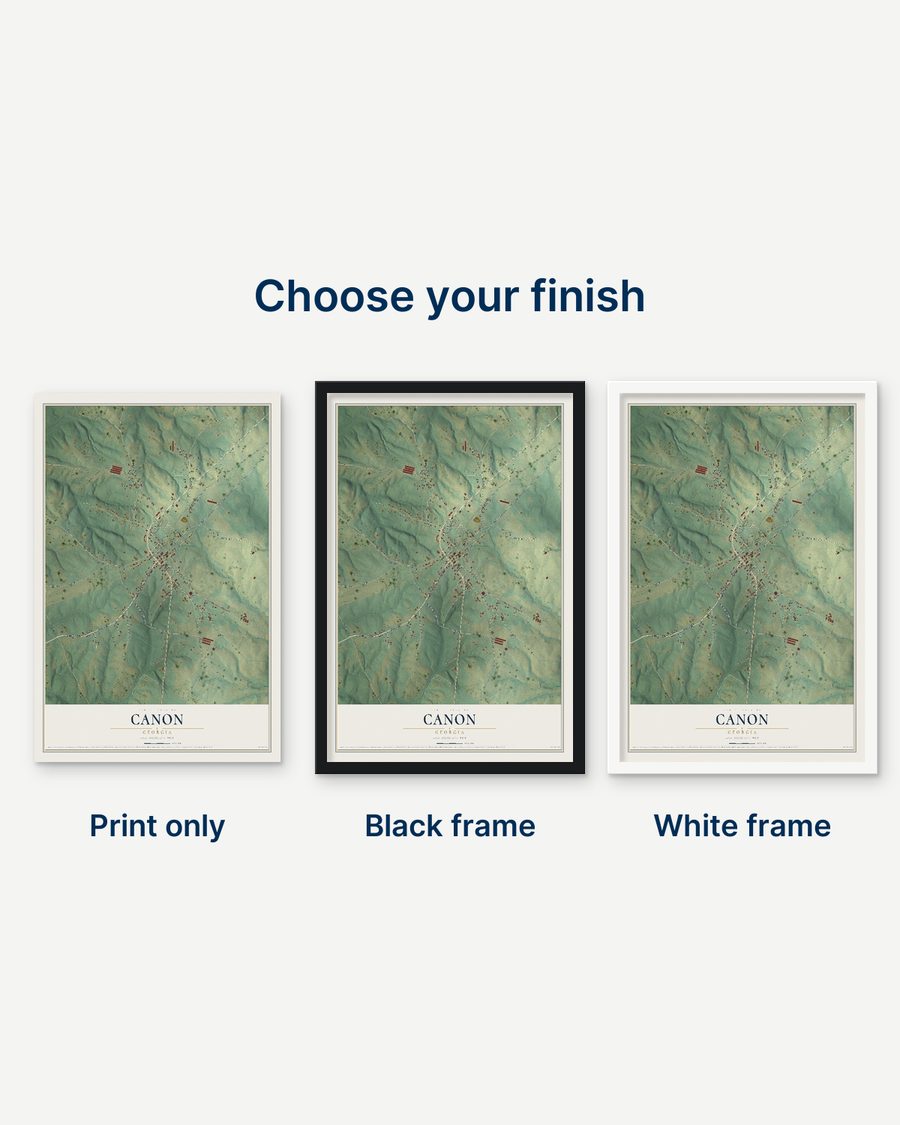 The Canon, Georgia map as a print only, in a black frame and in a white frame