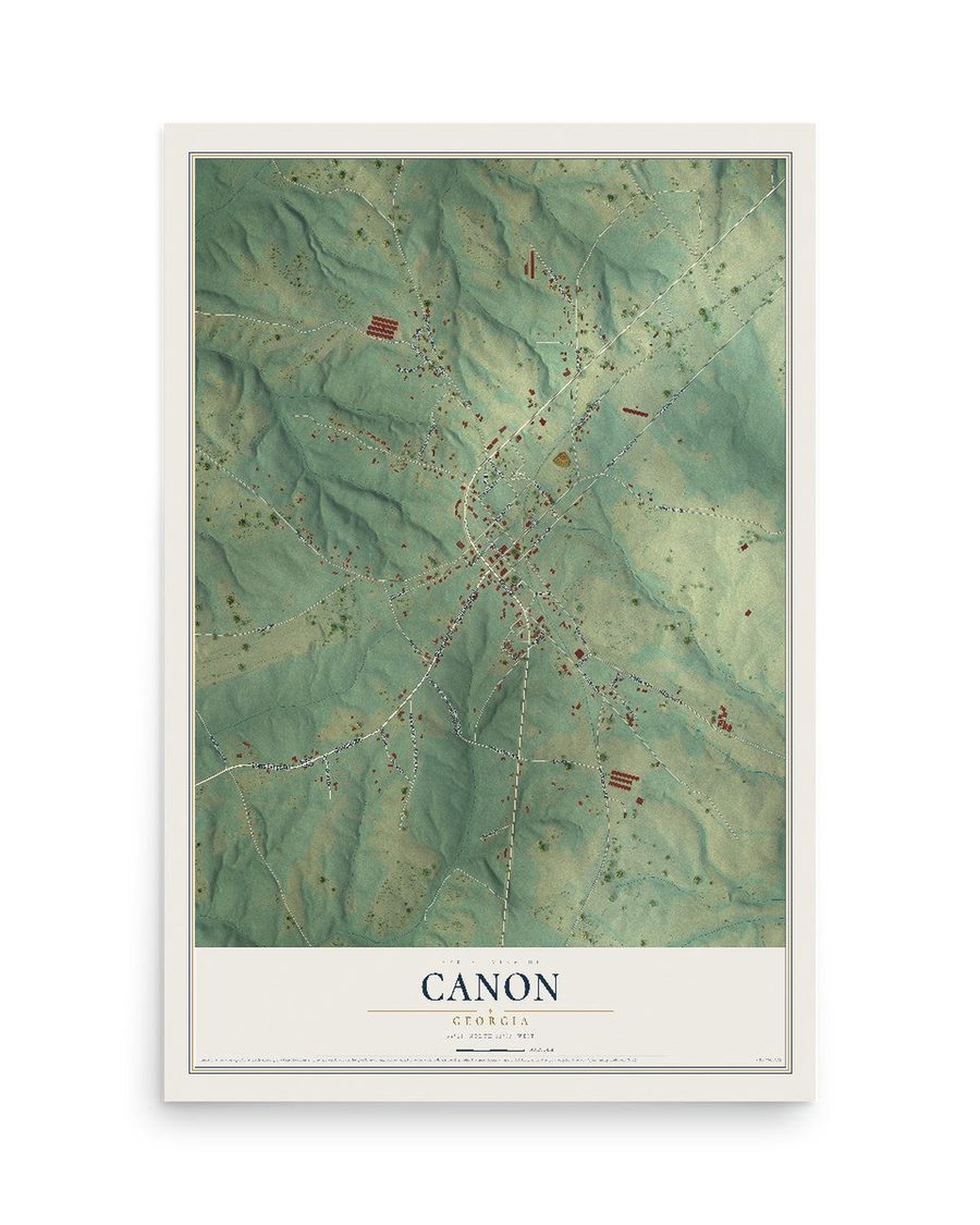 Canon, Georgia map print, 12 x 18 in, print only