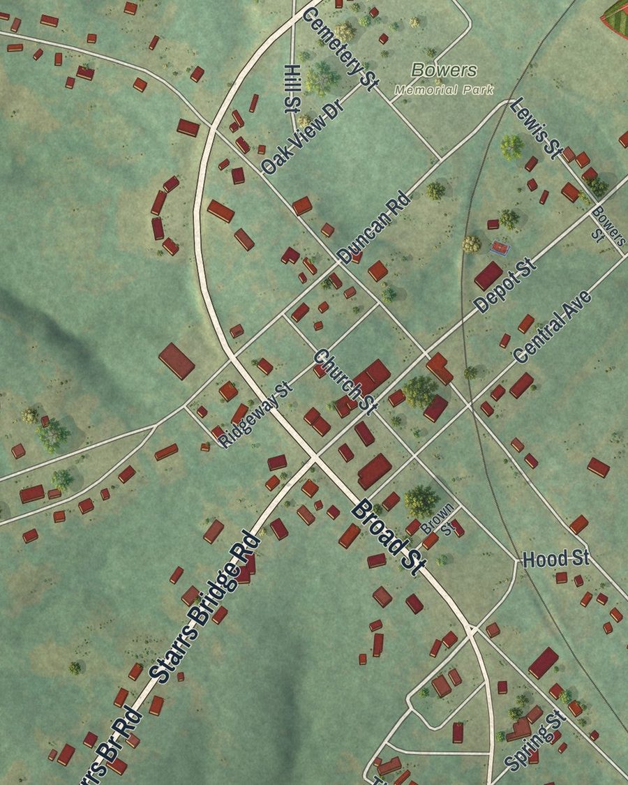 Close-up of Canon streets on the map