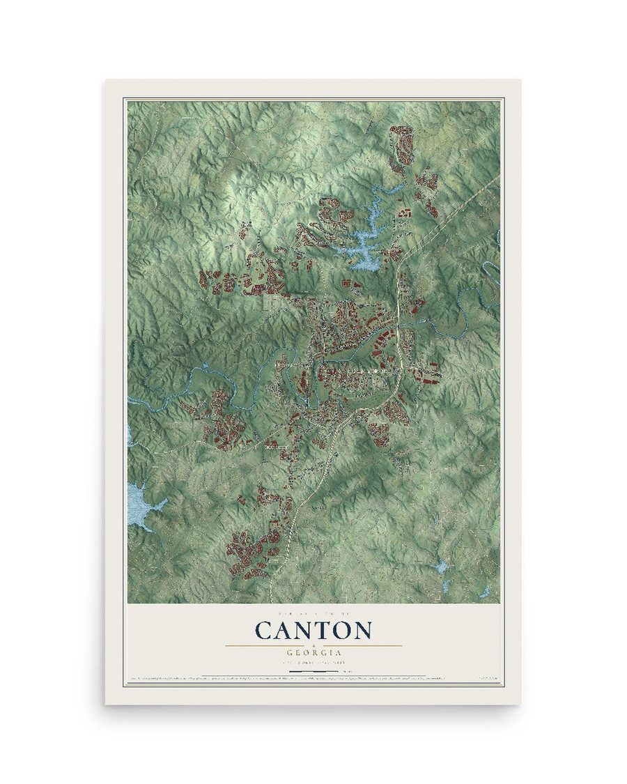 Canton, Georgia map print, 12 x 18 in, print only