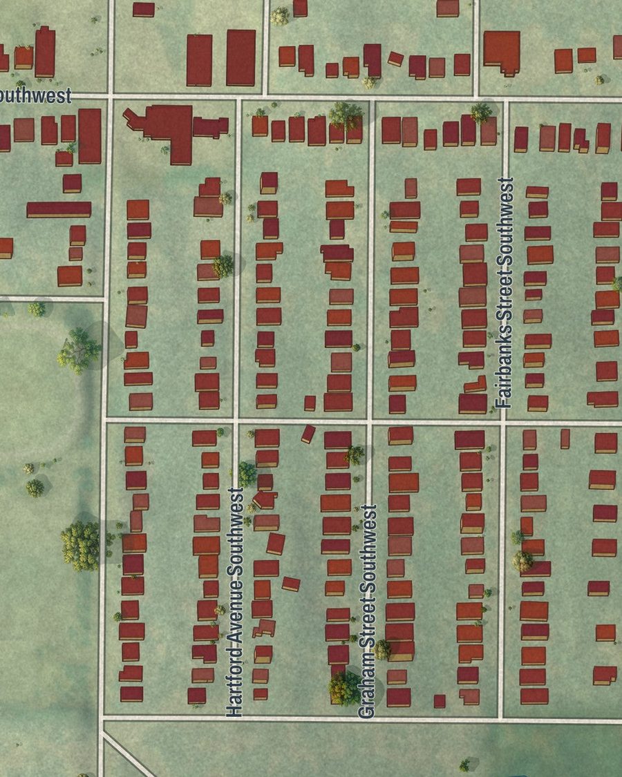 Close-up of Capitol View streets on the map