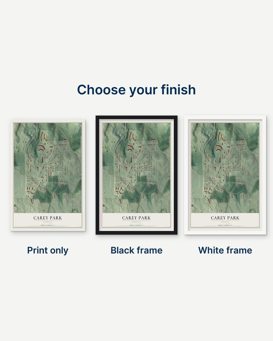 The Carey Park, Georgia map as a print only, in a black frame and in a white frame