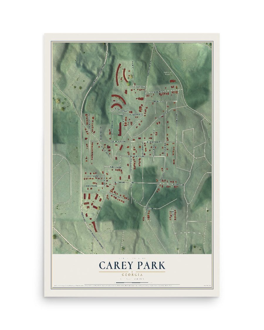 Carey Park, Georgia map print, 12 x 18 in, print only