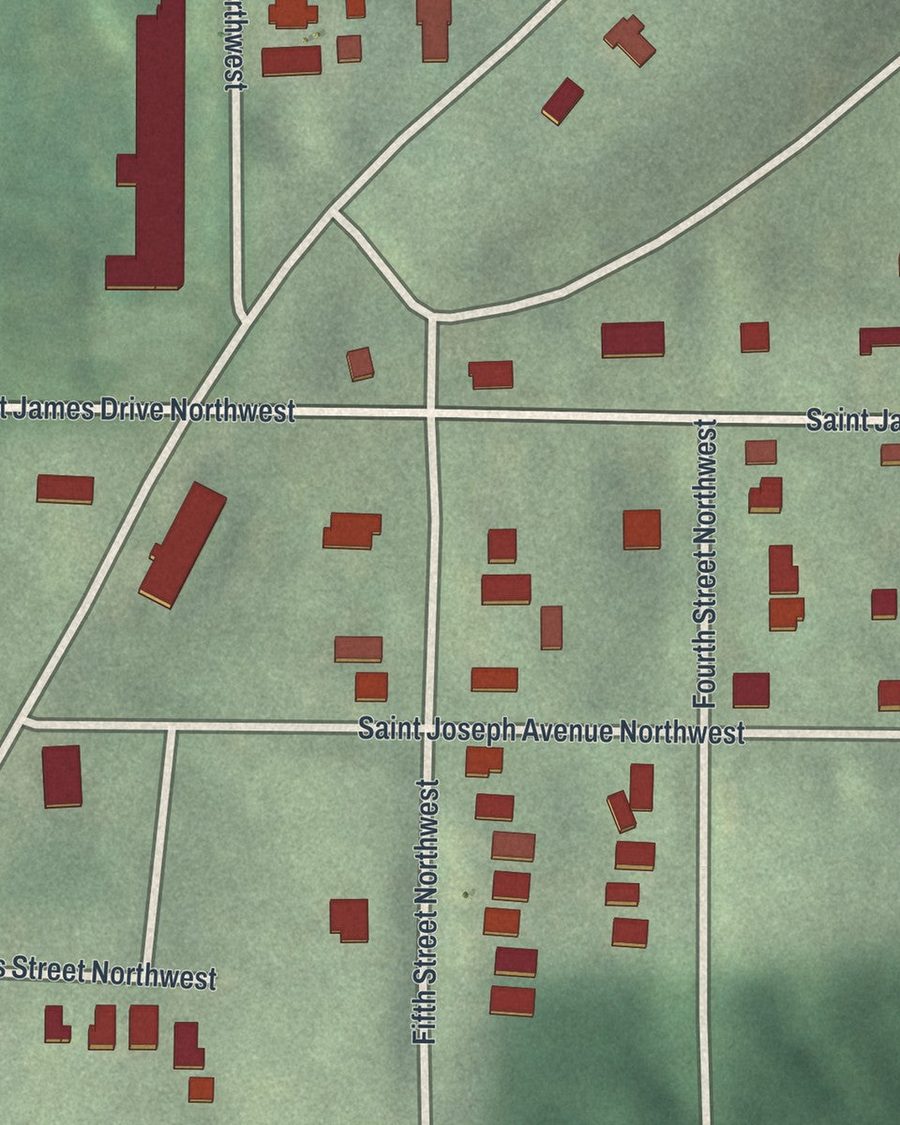Close-up of Carey Park streets on the map