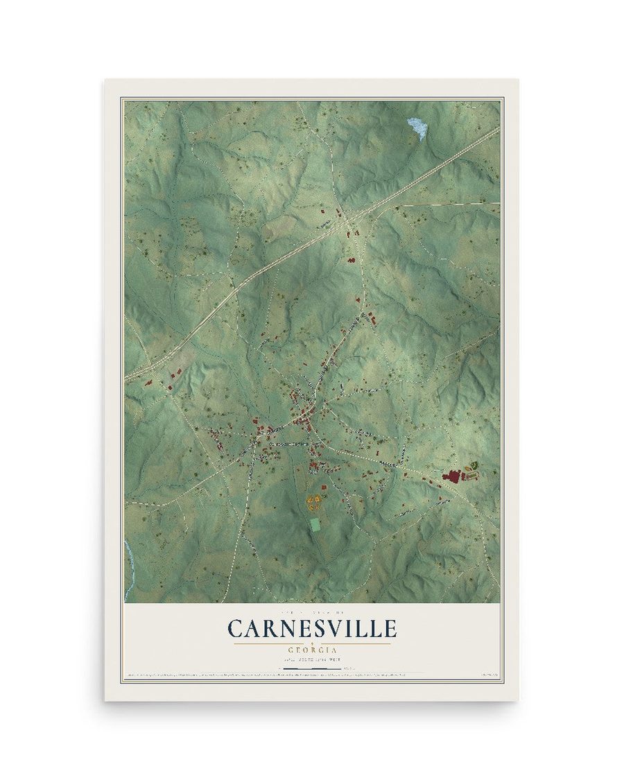 Carnesville, Georgia map print, 12 x 18 in, print only