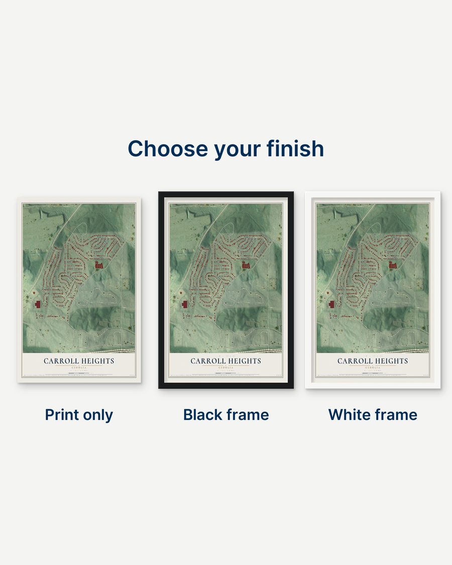The Carroll Heights, Georgia map as a print only, in a black frame and in a white frame