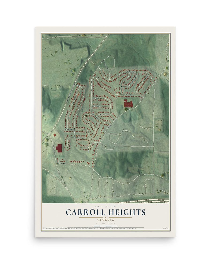 Carroll Heights, Georgia map print, 12 x 18 in, print only