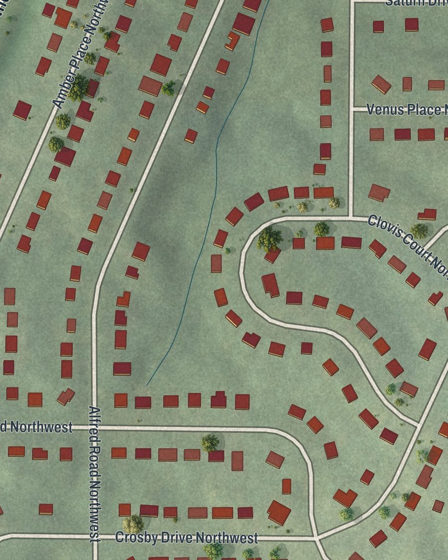 Close-up of Carroll Heights streets on the map
