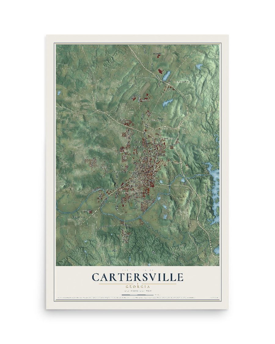 Cartersville, Georgia map print, 12 x 18 in, print only