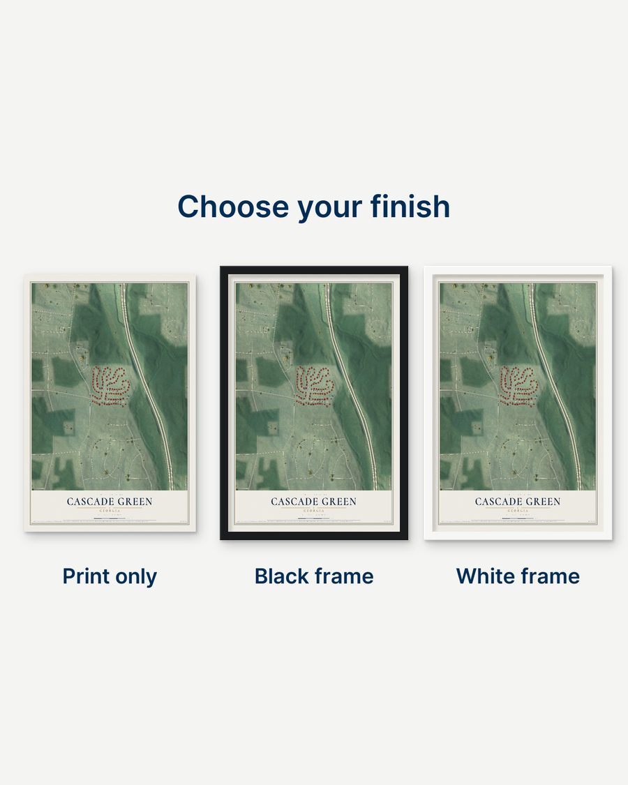 The Cascade Green, Georgia map as a print only, in a black frame and in a white frame