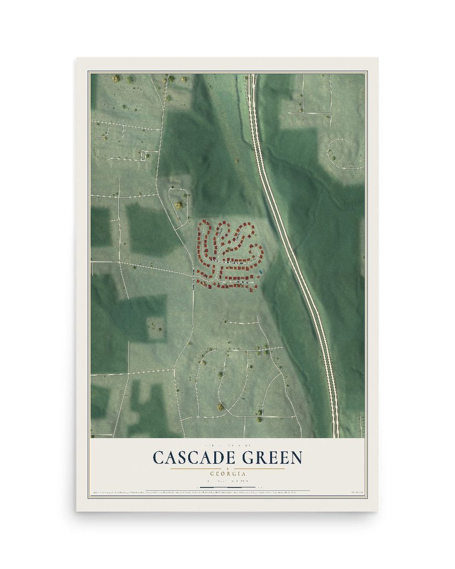 Cascade Green, Georgia map print, 12 x 18 in, print only