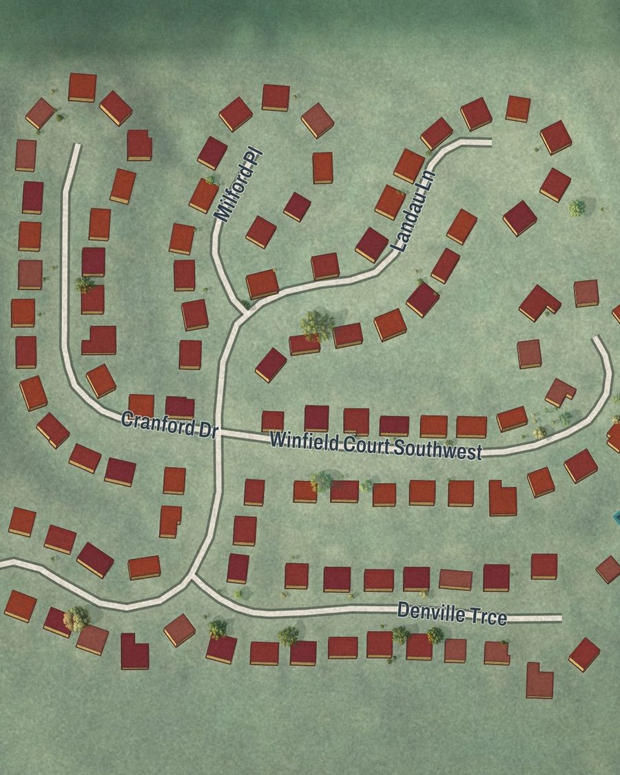 Close-up of Cascade Green streets on the map