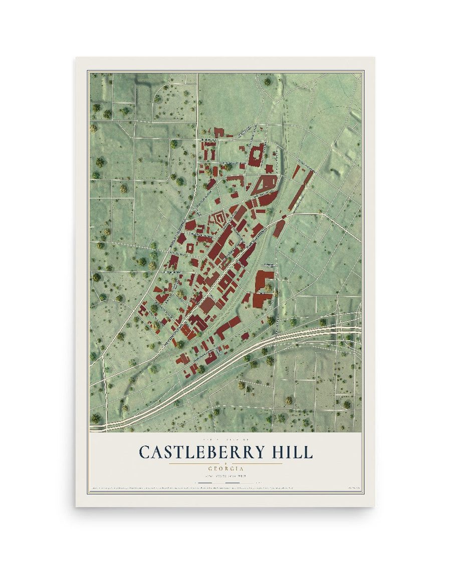 Castleberry Hill, Georgia map print, 12 x 18 in, print only