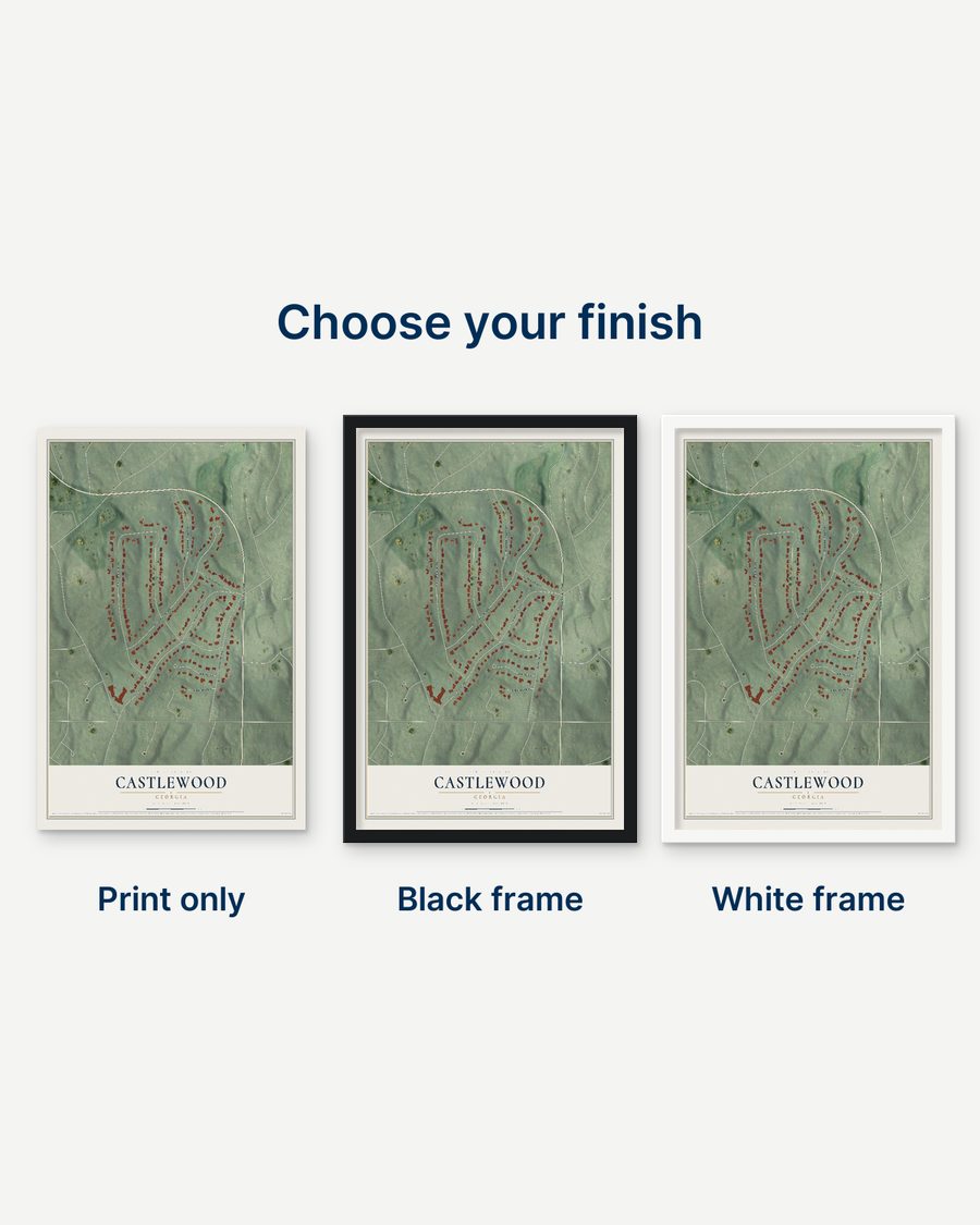 The Castlewood, Georgia map as a print only, in a black frame and in a white frame