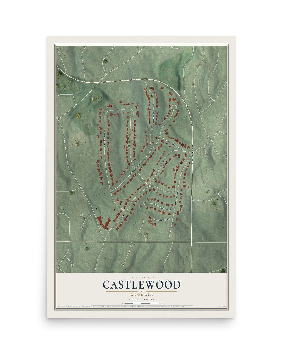 Castlewood, Georgia map print, 12 x 18 in, print only