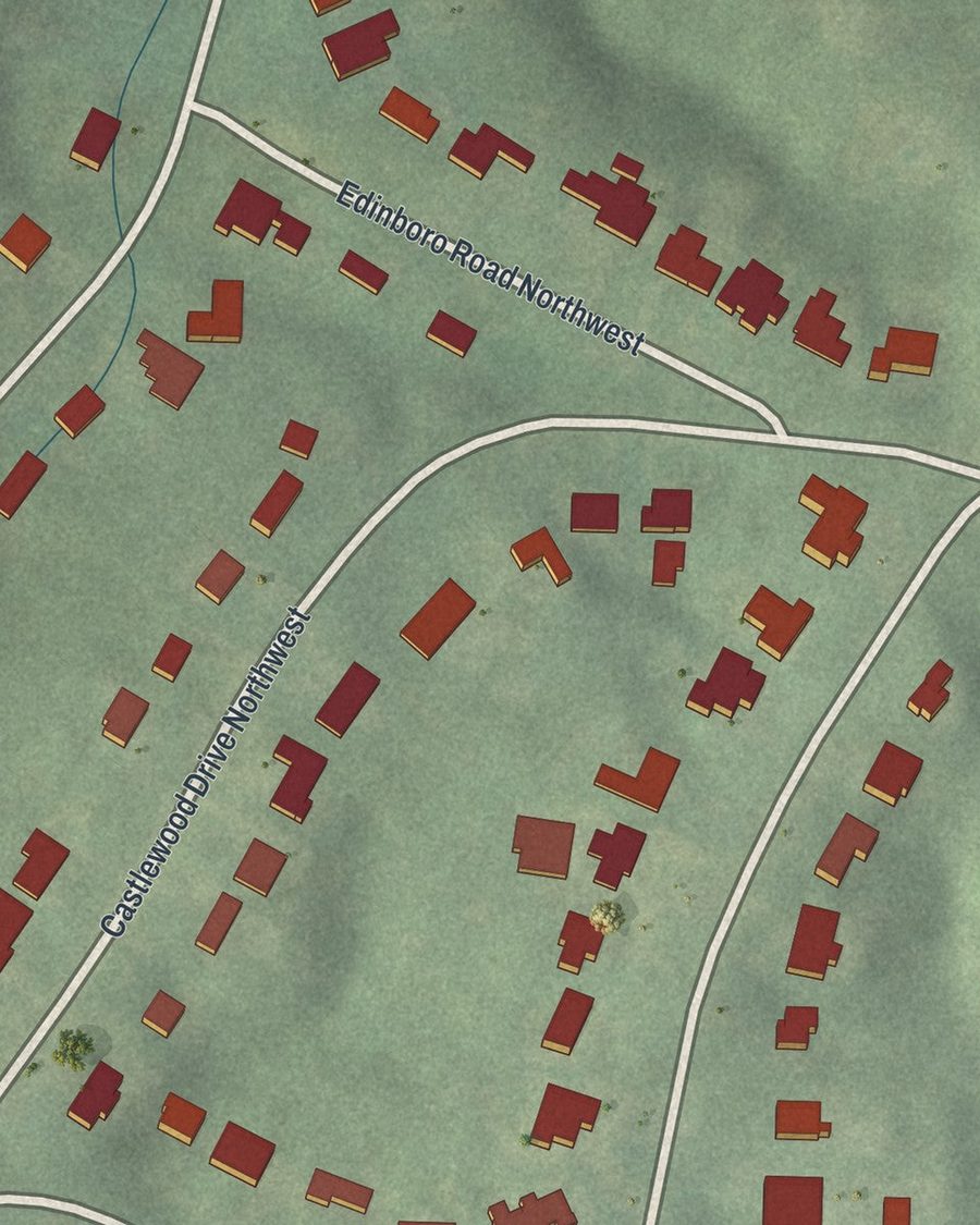 Close-up of Castlewood streets on the map