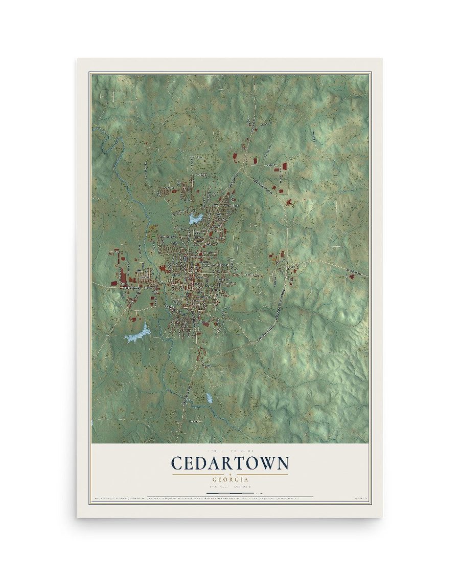 Cedartown, Georgia map print, 12 x 18 in, print only