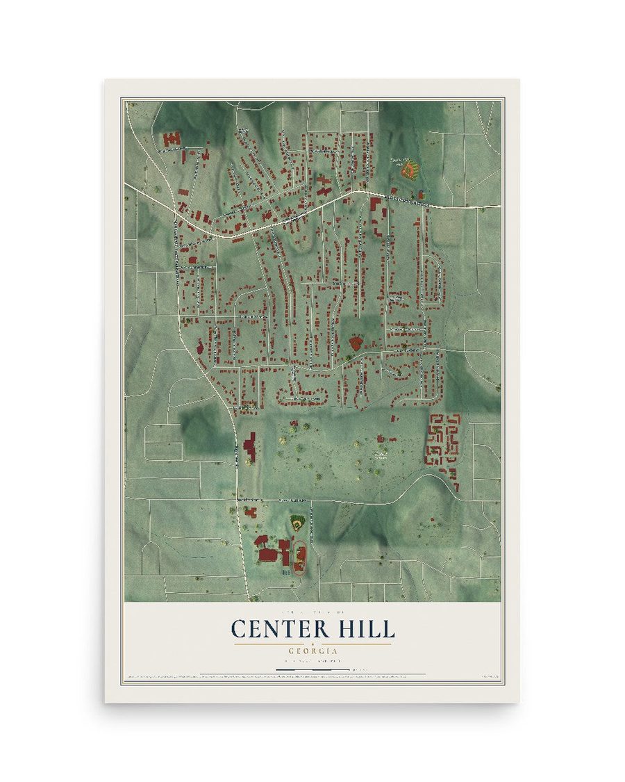 Center Hill, Georgia map print, 12 x 18 in, print only
