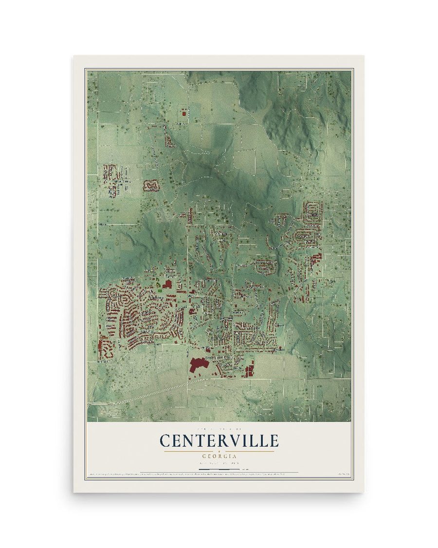 Centerville, Georgia map print, 12 x 18 in, print only