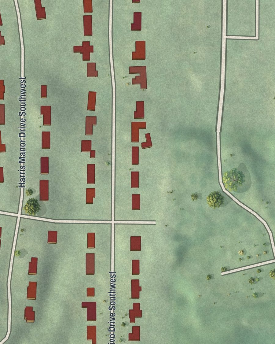 Close-up of Chalet Woods streets on the map