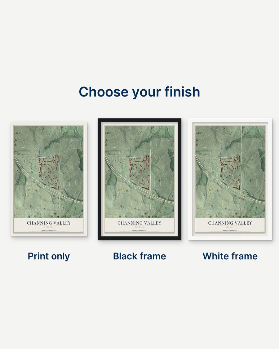 The Channing Valley, Georgia map as a print only, in a black frame and in a white frame