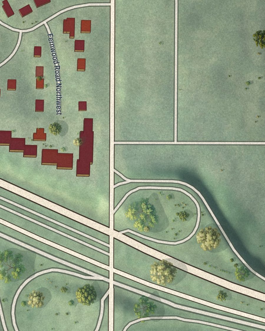 Close-up of Channing Valley streets on the map