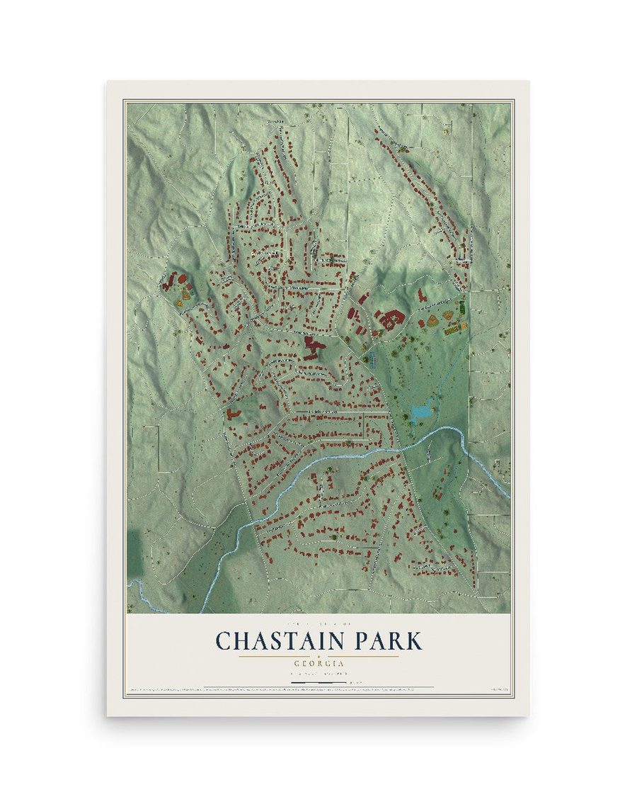 Chastain Park, Georgia map print, 12 x 18 in, print only