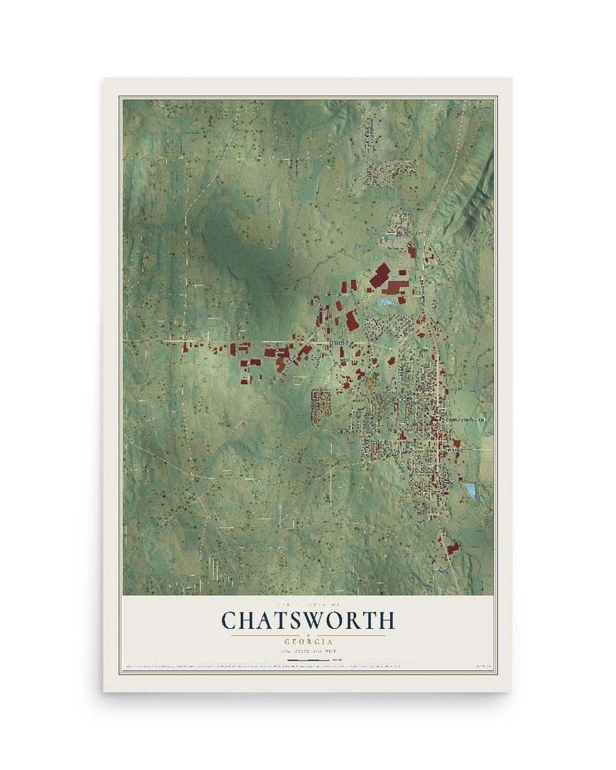 Chatsworth, Georgia map print, 12 x 18 in, print only
