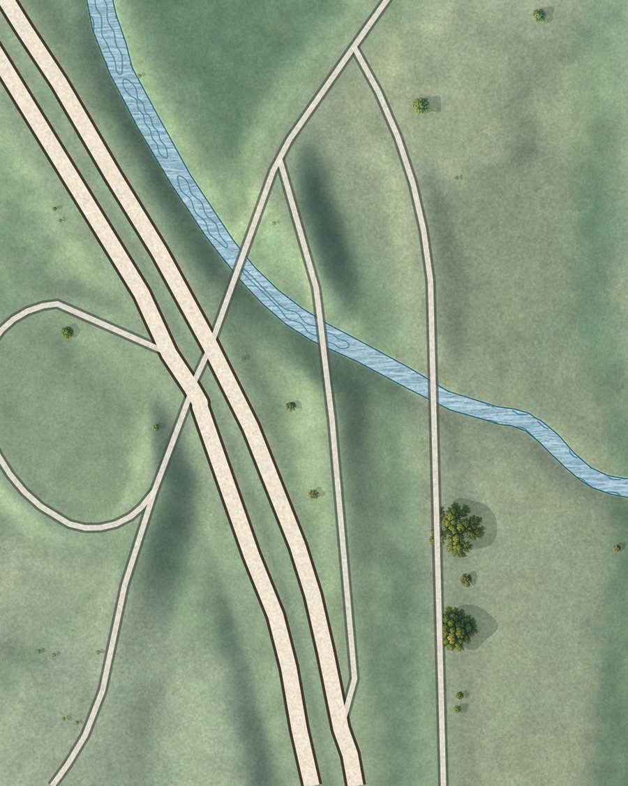 Close-up of Chattahoochee streets on the map