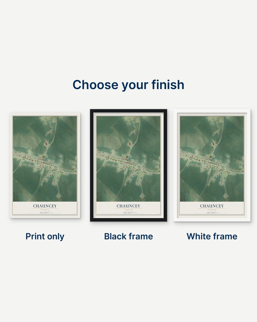 The Chauncey, Georgia map as a print only, in a black frame and in a white frame