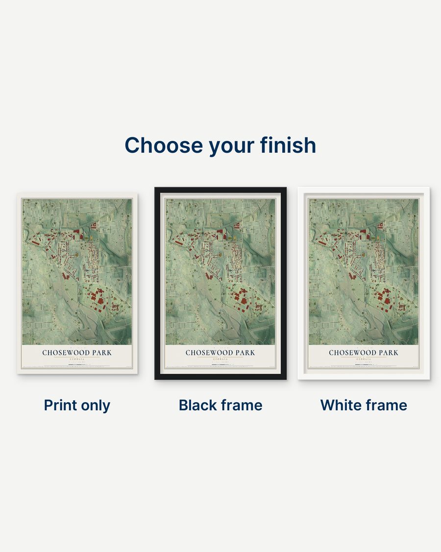 The Chosewood Park, Georgia map as a print only, in a black frame and in a white frame