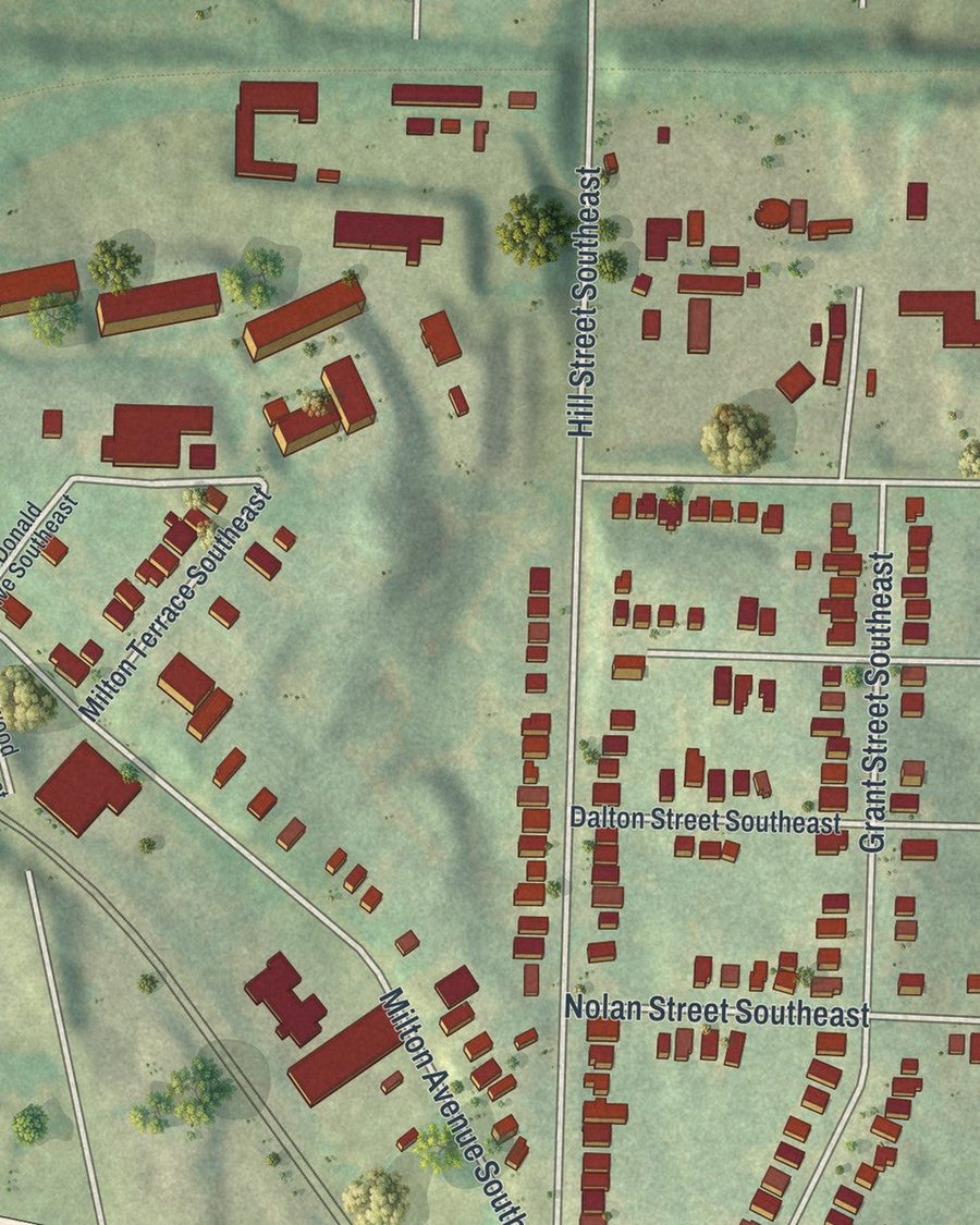 Close-up of Chosewood Park streets on the map