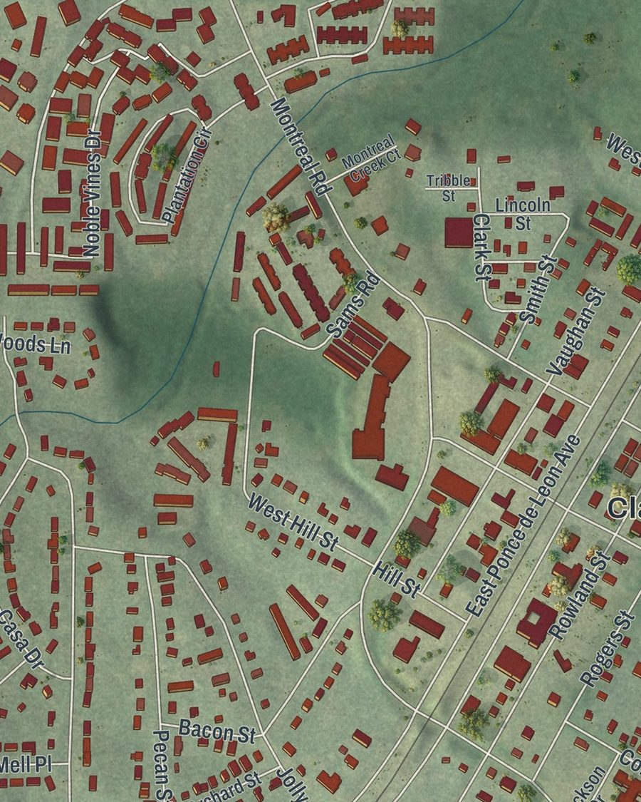 Close-up of Clarkston streets on the map