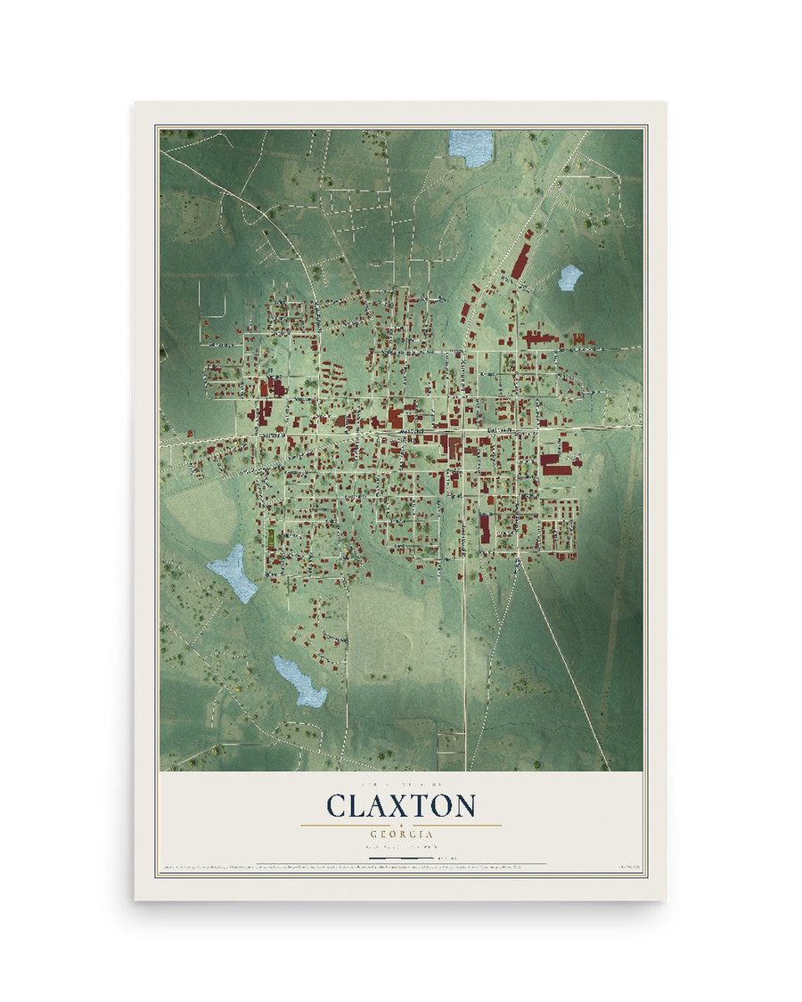 Claxton, Georgia map print, 12 x 18 in, print only