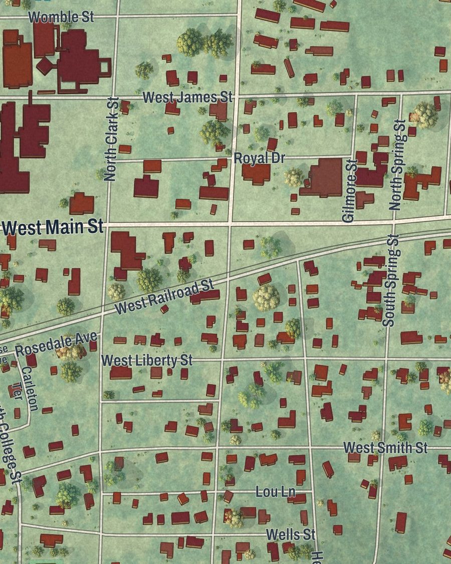 Close-up of Claxton streets on the map