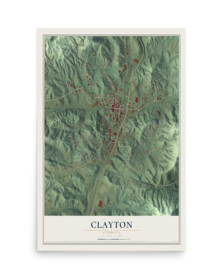 Clayton, Georgia map print, 12 x 18 in, print only