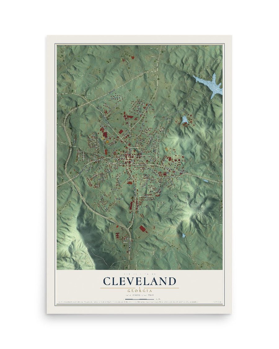 Cleveland, Georgia map print, 12 x 18 in, print only