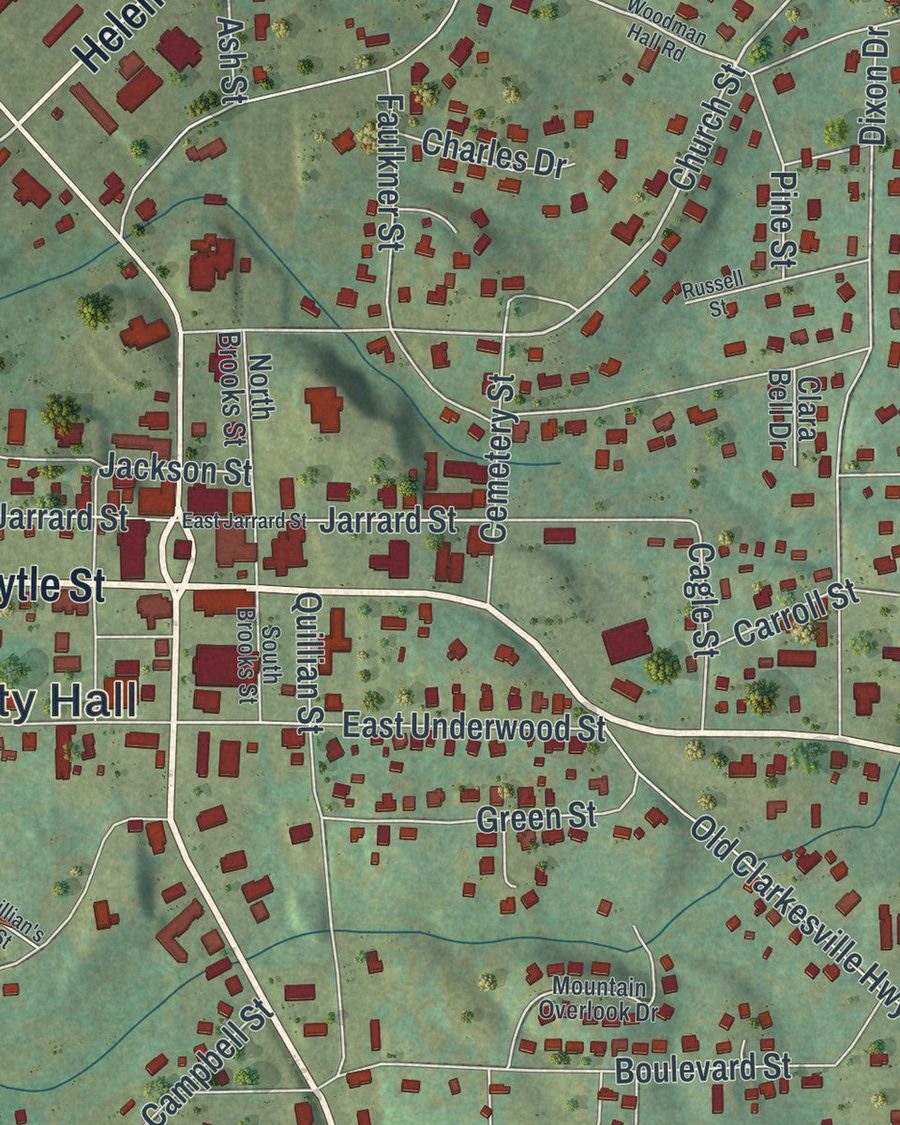 Close-up of Cleveland streets on the map