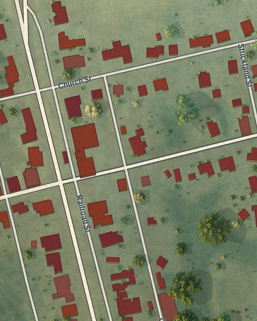 Close-up of Cobbtown streets on the map