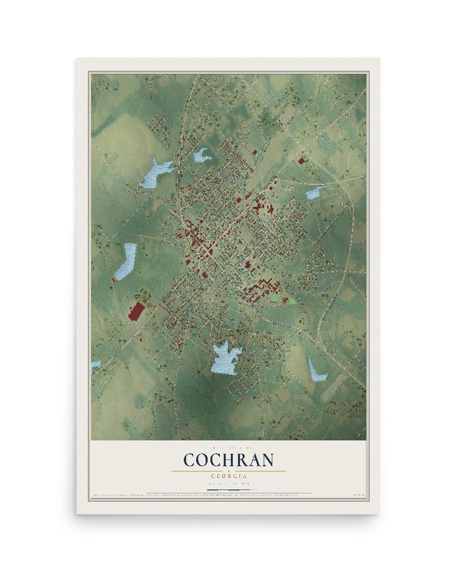 Cochran, Georgia map print, 12 x 18 in, print only