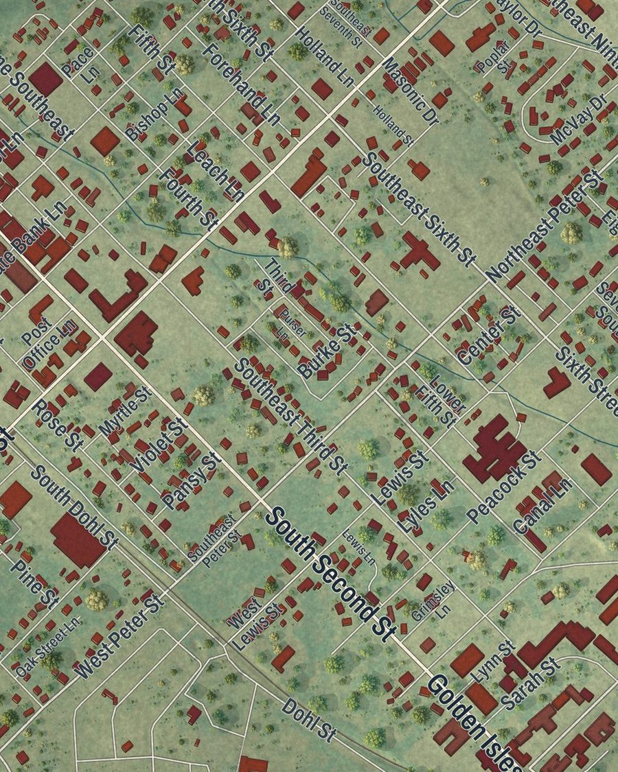 Close-up of Cochran streets on the map